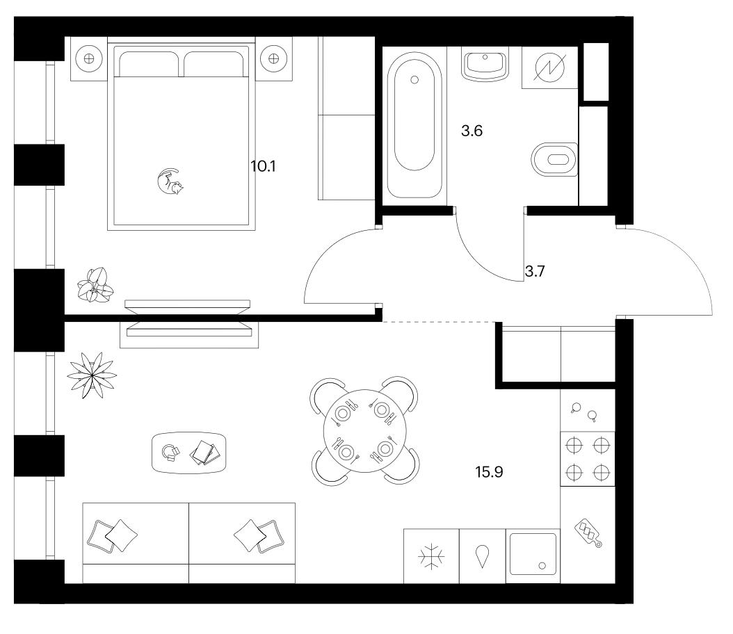 1-комн., 33.3 м², 8/10 этаж, ЖК «Строгино 360»