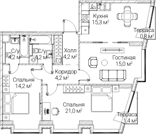 3-комн., 80.4 м², 42/60 этаж, ЖК «СЕЗАР БУДУЩЕЕ»