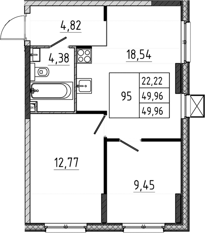 3-комн., 49.96 м², 3/17 этаж, ЖК «Поварово-Молодежный-2»