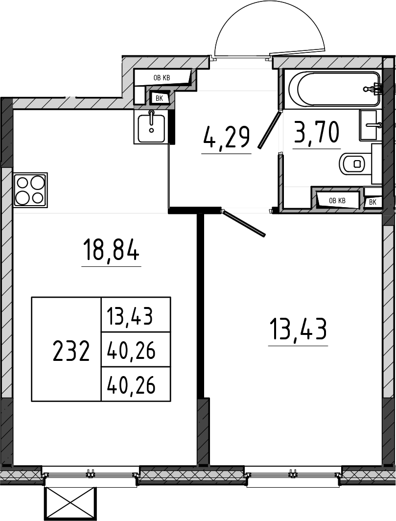 2-комн., 40.26 м², 3/17 этаж, ЖК «Поварово-Молодежный-2»