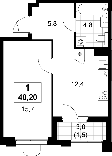 2-комн., 38.7 м², 9/14 этаж, ЖК «Прокшино»