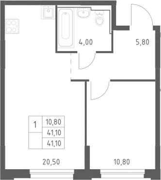 2-комн., 41.1 м², 2/20 этаж, ЖК «Химки Парк»