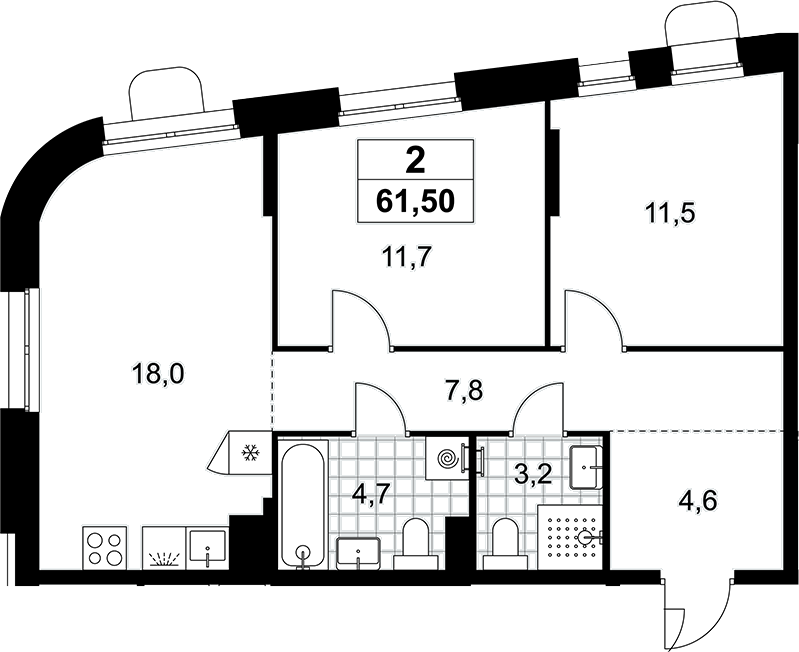 3-комн., 61.5 м², 6/6 этаж, ЖК «Прокшино»
