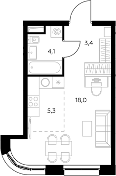 Студия, 31.1 м², 39/43 этаж, ЖК «Адмирал»