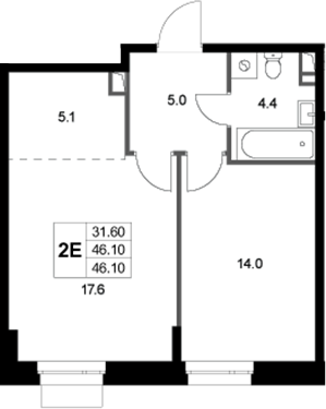 2-комн., 46.1 м², 1/3 этаж, ЖК «Кореневский Форт 2.3»