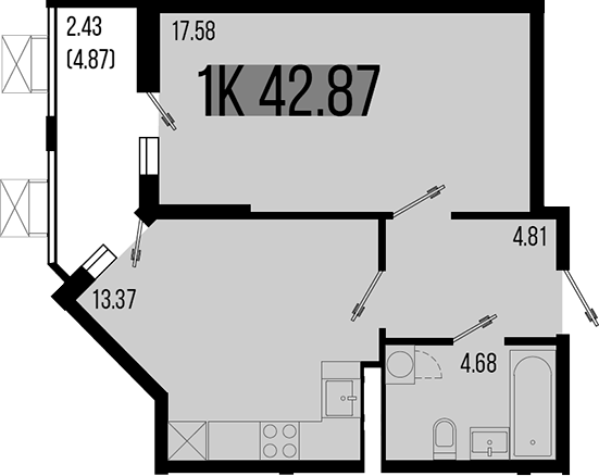 1-комн. квартира, 40.44 м² в ЖК Цветной бульвар — фото 2