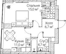 1-комн., 39.8 м², 7/60 этаж, ЖК «СЕЗАР БУДУЩЕЕ»