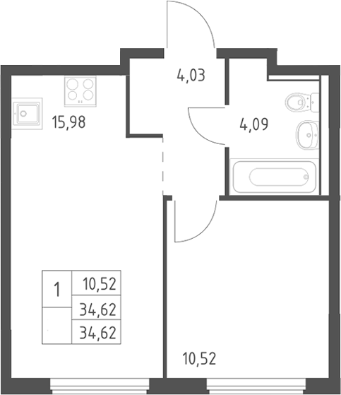 2-комн., 34.62 м², 9/12 этаж, ЖК «Егорово парк»