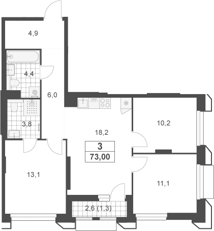 4+ комнаты, 71.7 м², 7/23 этаж, ЖК «Южные сады»