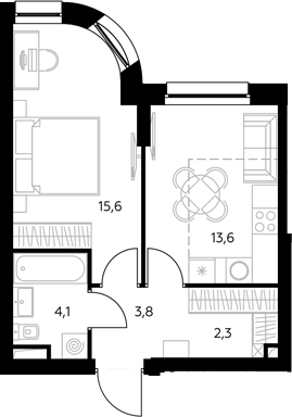 1-комн., 39.6 м², 13/43 этаж, ЖК «Адмирал»
