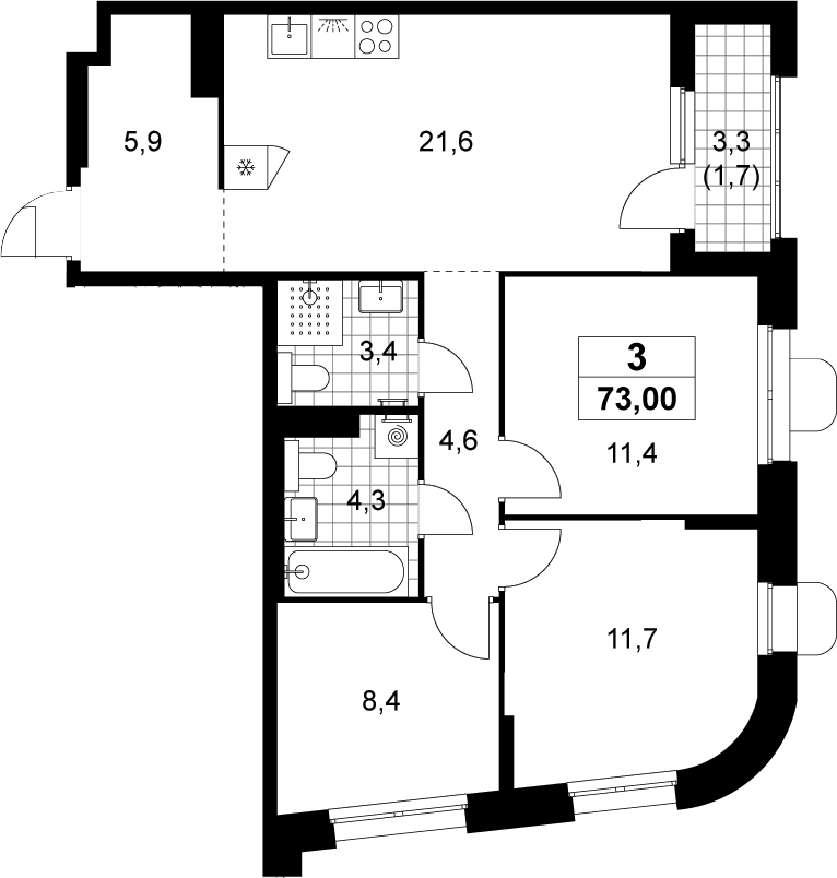 4+ комнаты, 71.3 м², 11/14 этаж, ЖК «Прокшино»