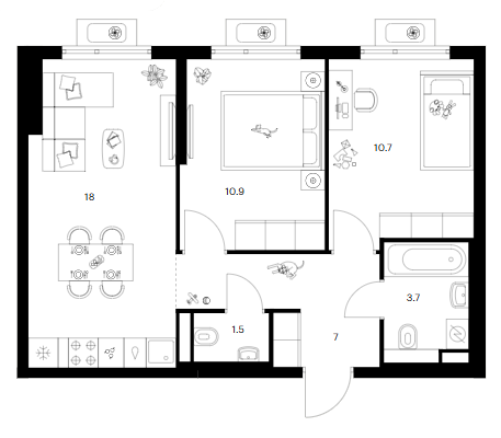 2-комн., 51.8 м², 2/25 этаж, ЖК «Белая Дача парк»