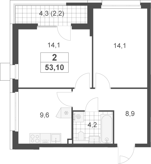 2-комн., 50.9 м², 2/17 этаж, ЖК «Скандинавия»