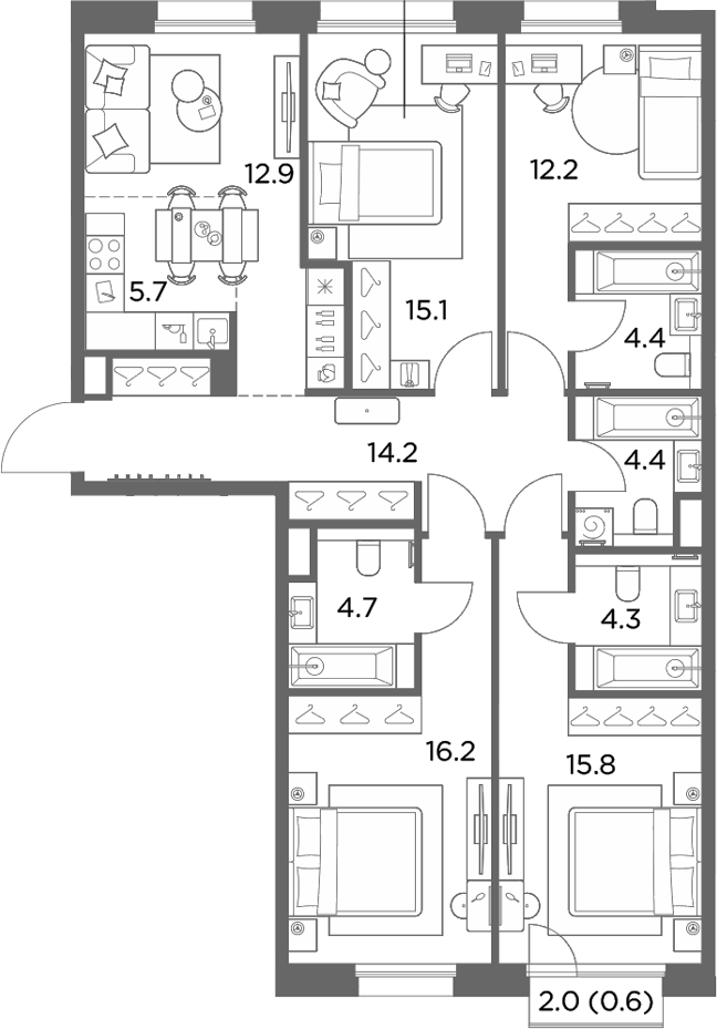 4+ комнаты, 109.9 м², 6/6 этаж, ЖК «Станиславский»