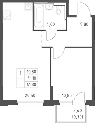 2-комн., 41.1 м², 11/20 этаж, ЖК «Химки Парк»