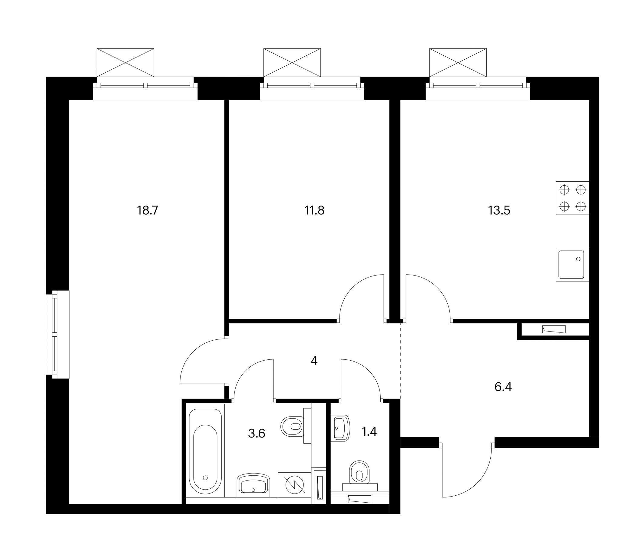 2-комн., 59.4 м², 8/15 этаж, ЖК «Белая Дача парк»