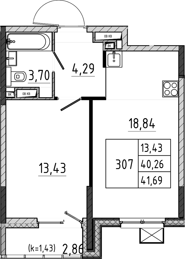 2-комн., 40.26 м², 6/17 этаж, ЖК «Поварово-Молодежный-2»