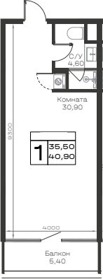 Студия, 35.5 м², 5/6 этаж, ЖК «Хако»