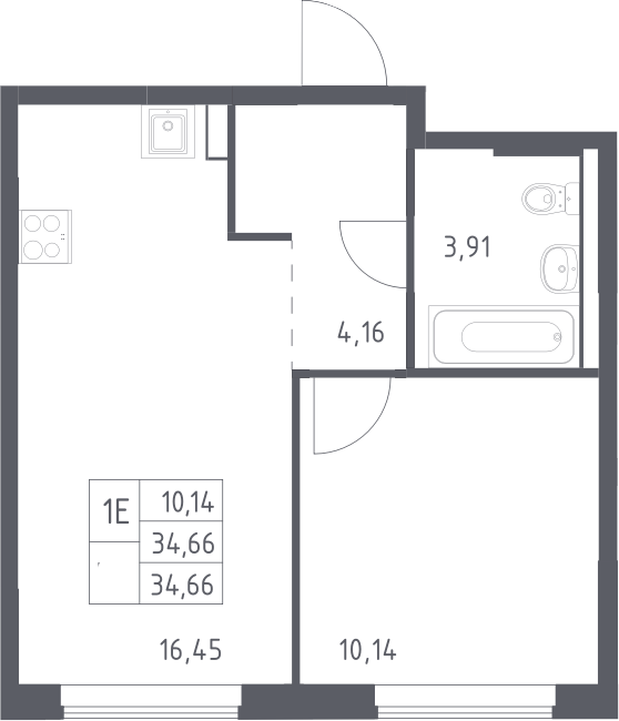 2-комн., 34.66 м², 9/12 этаж, ЖК «Рублевский квартал»