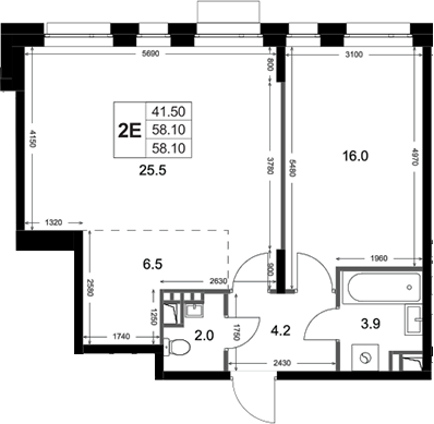 2-комн., 58.1 м², 2/3 этаж, ЖК «Кореневский Форт 2.3»