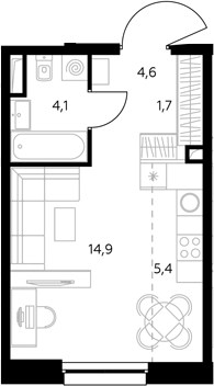 Студия, 30.8 м², 40/43 этаж, ЖК «Адмирал»