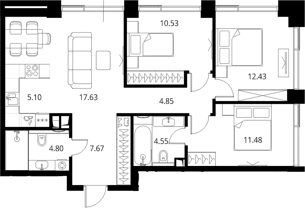 4+ комнаты, 79.03 м², 3/10 этаж, ЖК «Сити Бэй»
