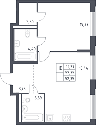 2-комн., 52.35 м², 12/12 этаж, ЖК «Рублевский квартал»