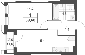 2-комн., 38.6 м², 2/23 этаж, ЖК «Южные сады»