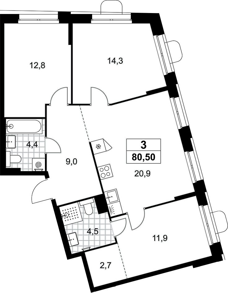 4+ комнаты, 80.5 м², 6/7 этаж, ЖК «Прокшино»