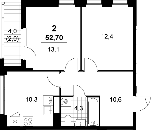 2-комн., 50.7 м², 4/12 этаж, ЖК «Деснаречье»