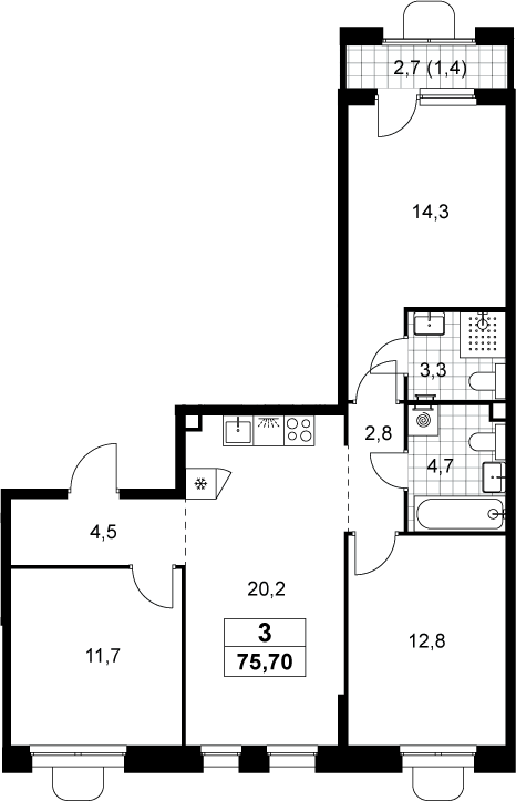 4+ комнаты, 74.3 м², 2/6 этаж, ЖК «Прокшино»