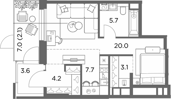 Студия, 44.3 м², 1/6 этаж, ЖК «Станиславский»