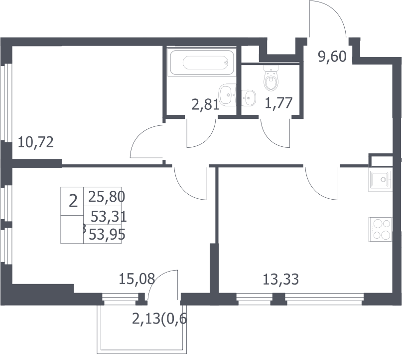 2-комн., 53.31 м², 3/14 этаж, ЖК «Остафьево»