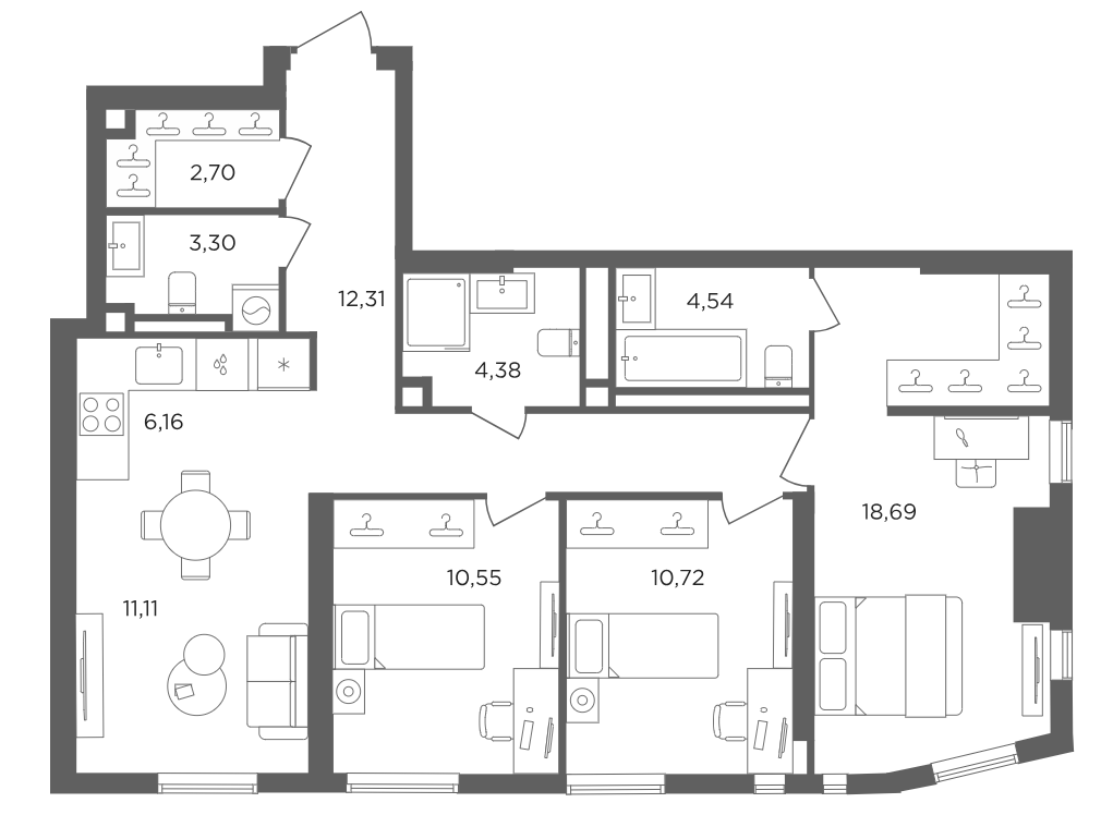 4+ комнаты, 84.46 м², 10/30 этаж, ЖК «Сикрет Гарден»