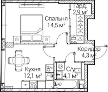 1-комн., 38.16 м², 16/41 этаж, ЖК «СЕЗАР БУДУЩЕЕ»