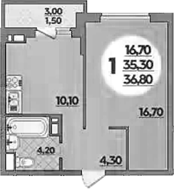 1-комн., 35.3 м², 15/18 этаж, ЖК «Парк у дома»