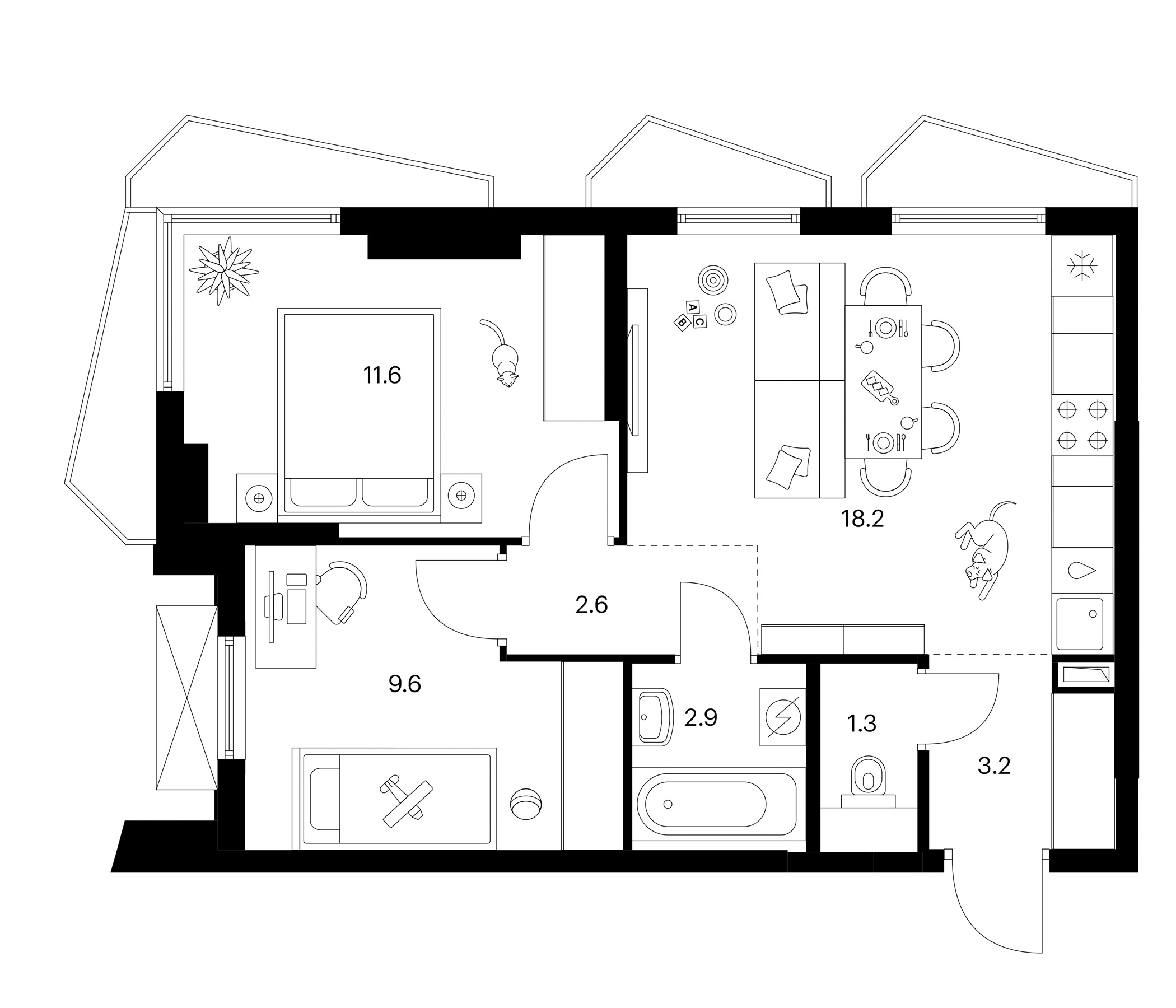 2-комн., 49.4 м², 8/23 этаж, ЖК «Мичуринский парк»