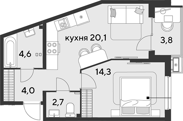 2-комн. квартира, 45.7 м² в ЖК Парк Победы — фото 2