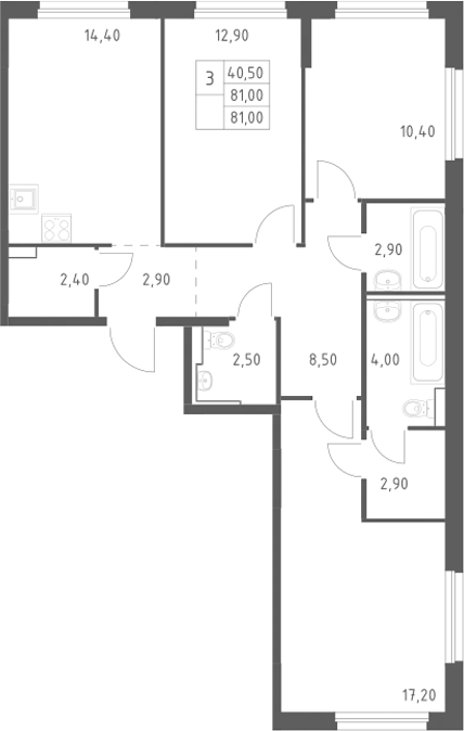 3-комн., 81 м², 24/25 этаж, ЖК «Химки Парк»