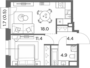 1-комн., 38.7 м², 4/4 этаж, ЖК «Станиславский»