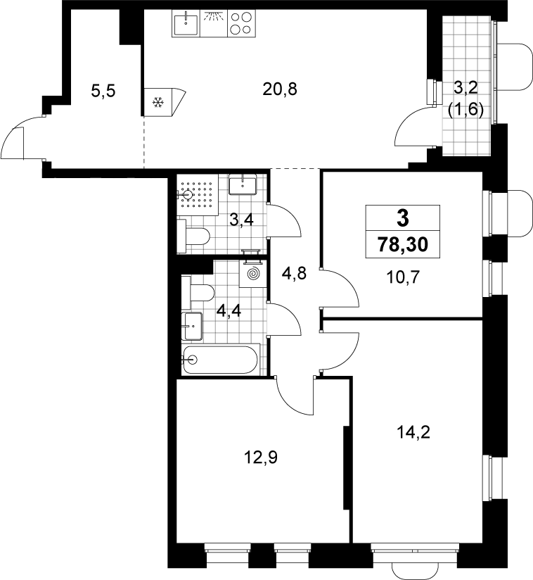 4+ комнаты, 76.7 м², 5/14 этаж, ЖК «Прокшино»