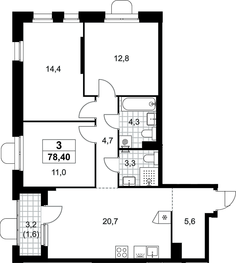 4+ комнаты, 76.8 м², 6/16 этаж, ЖК «Прокшино»
