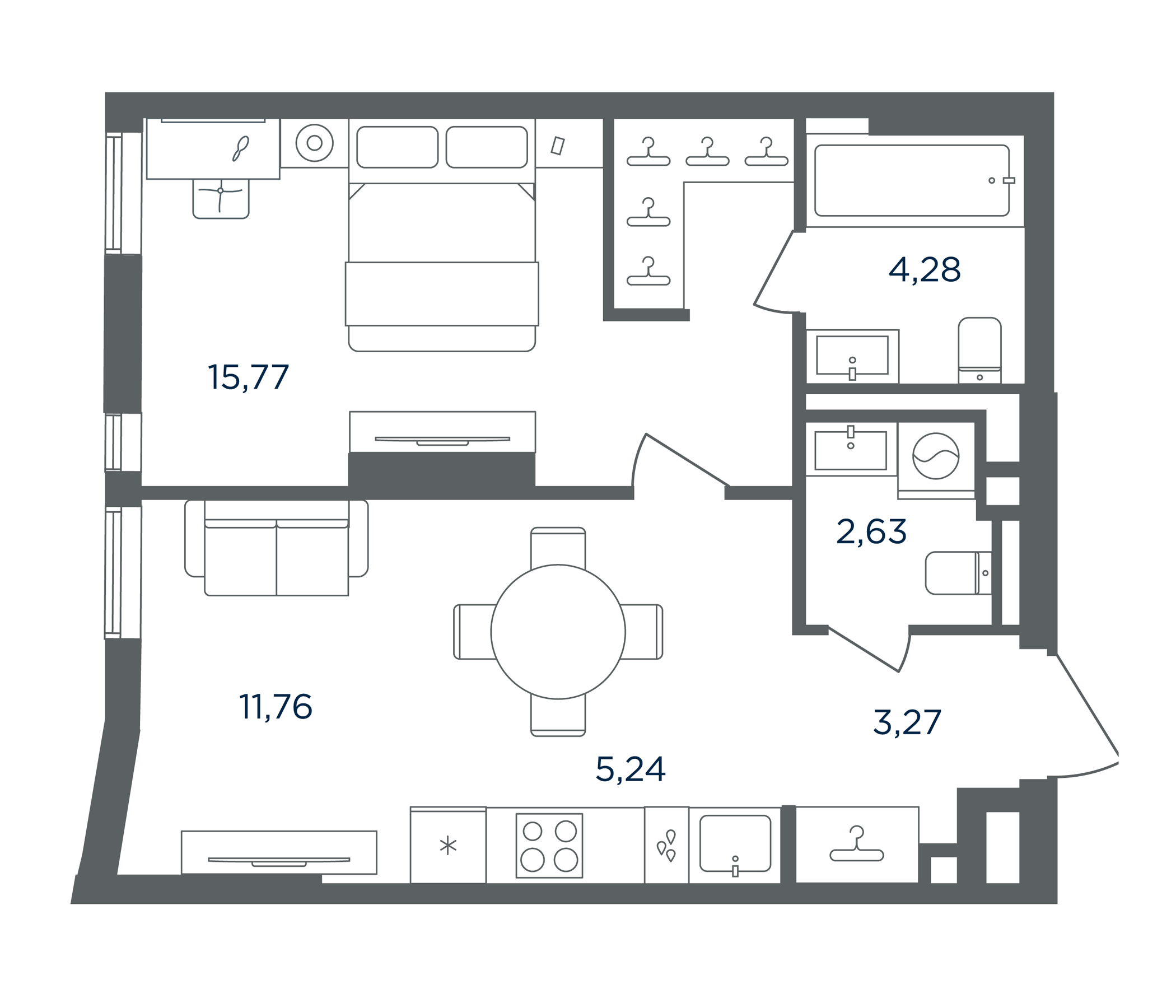 2-комн., 42.95 м², 9/30 этаж, ЖК «Сикрет Гарден»