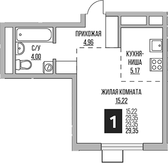 Студия, 29.35 м², 11/12 этаж, ЖК «Гранель Мытищи»