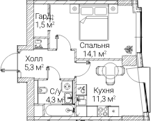 1-комн., 36.36 м², 13/60 этаж, ЖК «СЕЗАР БУДУЩЕЕ»