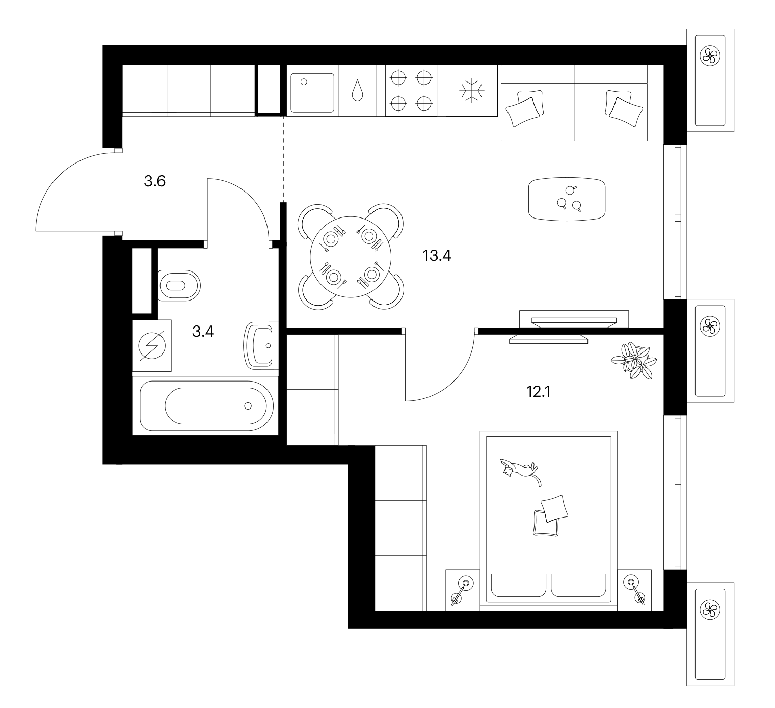 1-комн., 32.5 м², 6/25 этаж, ЖК «Ярославский»
