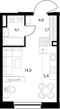 Студия, 30.8 м², 36/43 этаж, ЖК «Адмирал»