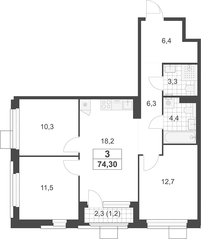 4+ комнаты, 73.1 м², 14/19 этаж, ЖК «Южные сады»