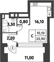 Студия, 22.6 м², 1/16 этаж, ЖК «Смарт Гарден»