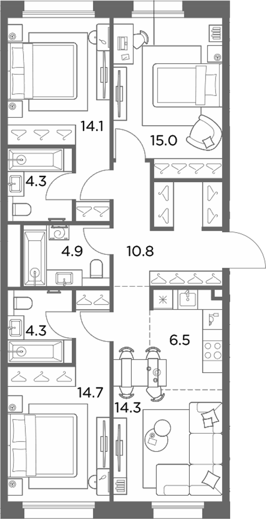 4+ комнаты, 88.9 м², 3/6 этаж, ЖК «Станиславский»